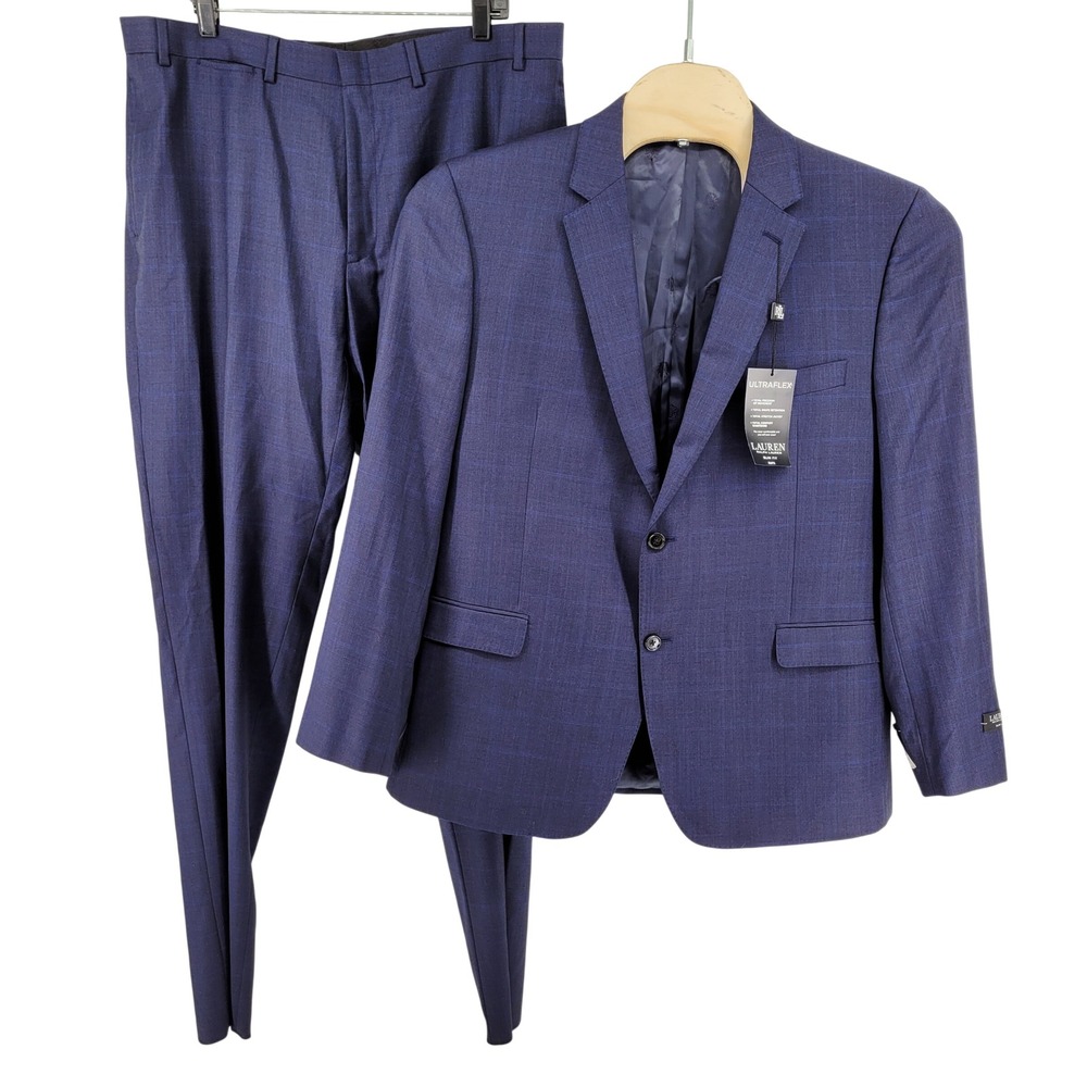Lauren Ralph Lauren Suit 46R 40W‎ Blue Ultraflex Slim Fit Wool Mens LUBB21RZ2257